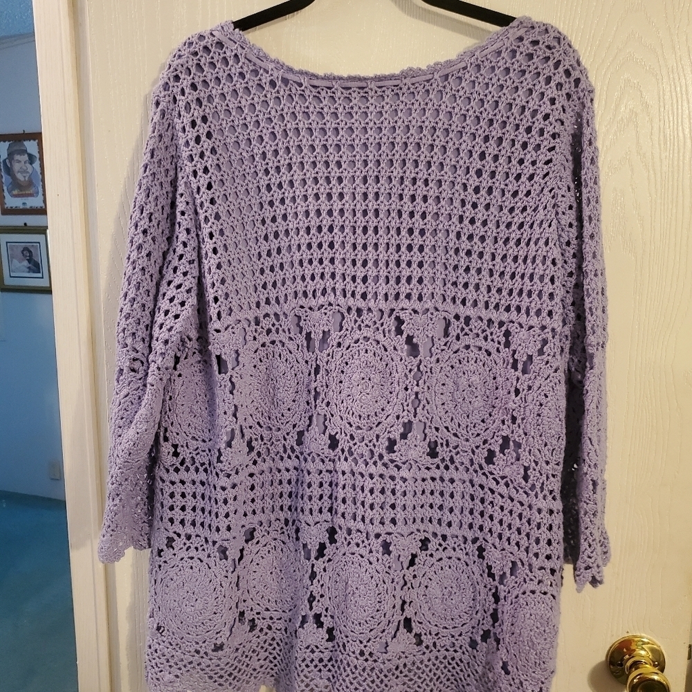 Roamans Purple Crochet top - Picture 8 of 16